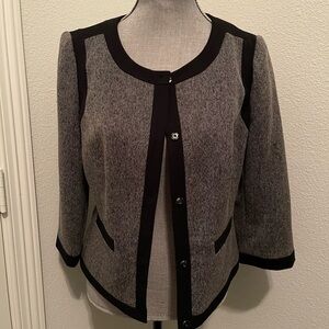 Vintage The Limited Faux Tweed Blazer Sz M Snap Front Collarless Gray Black NWT